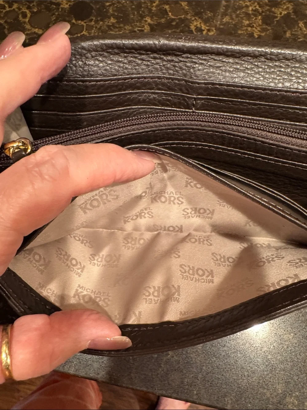 Michael Kors Continental Clutch brown python embossed Wallet with Gold Hardware
